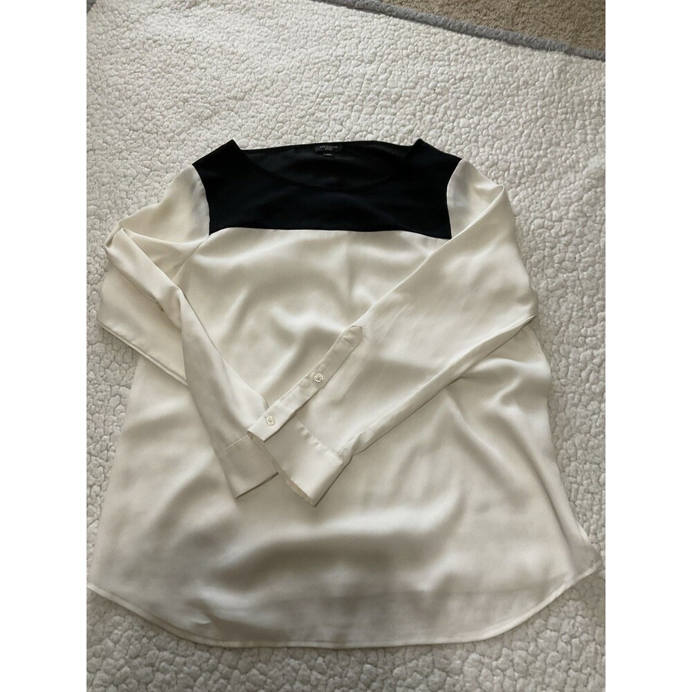 Ann Taylor Petites, Women’s Blouse, Long-Sleeve, Ivory And Black, Size: MP - Picture 6 of 6